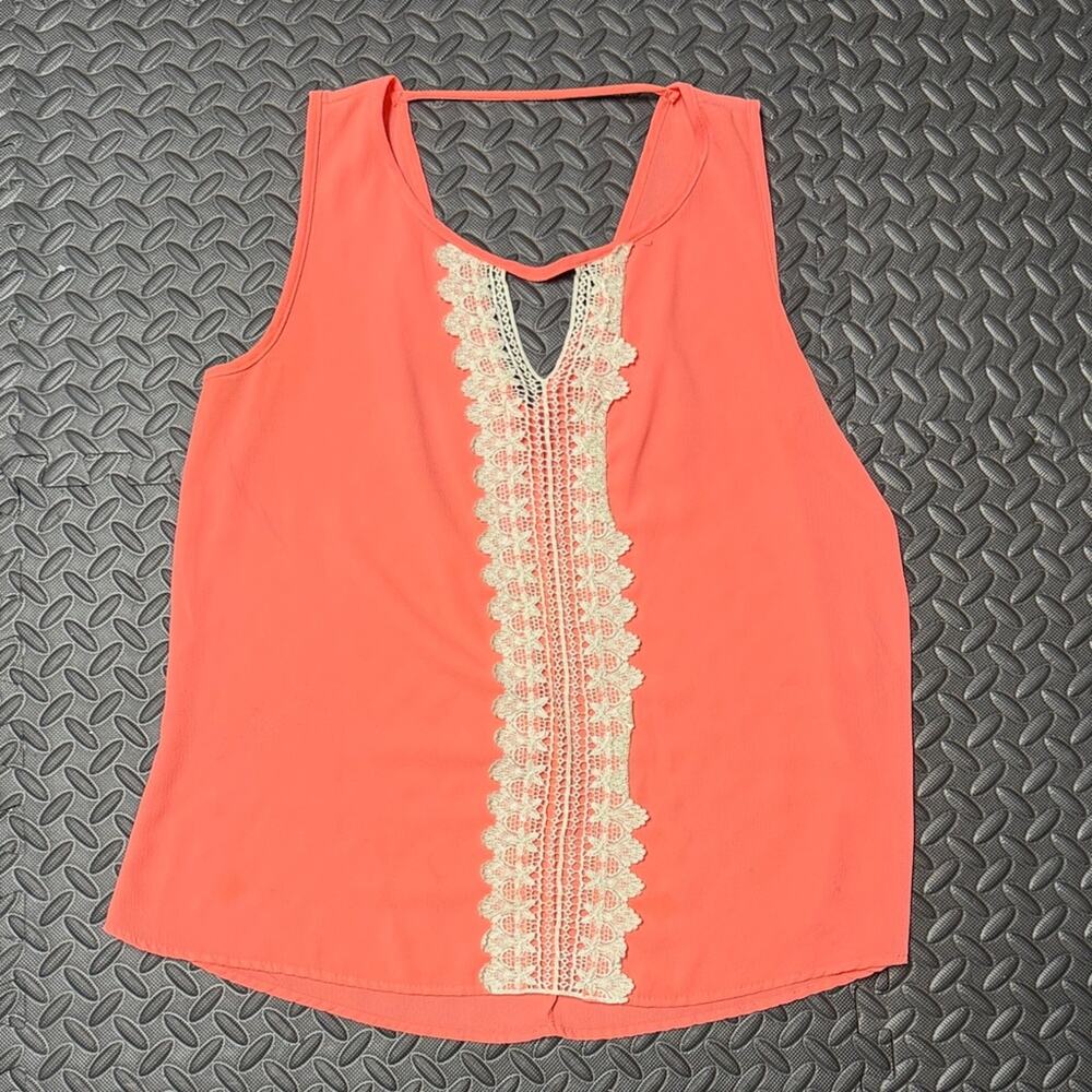 Alya Coral Lace Accent Sleeveless Blouse